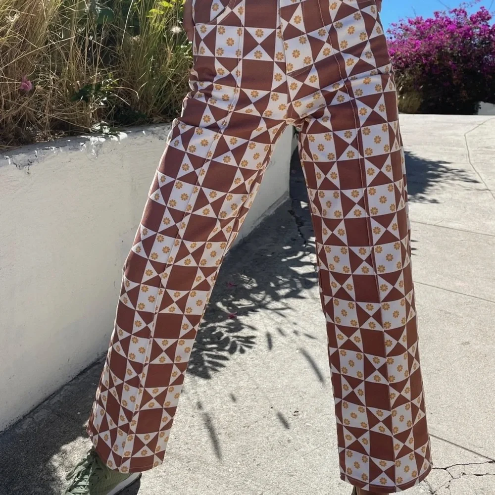 Lisa Says Gah! Patchwork Denim Pants Size 29/30 Brown, White, Yellow - Picture 5 of 6